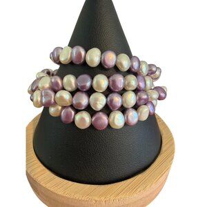 Vtg Lot of 4 Pearl Stretch Bracelets Lavender White Freshwater 7" Estate READ